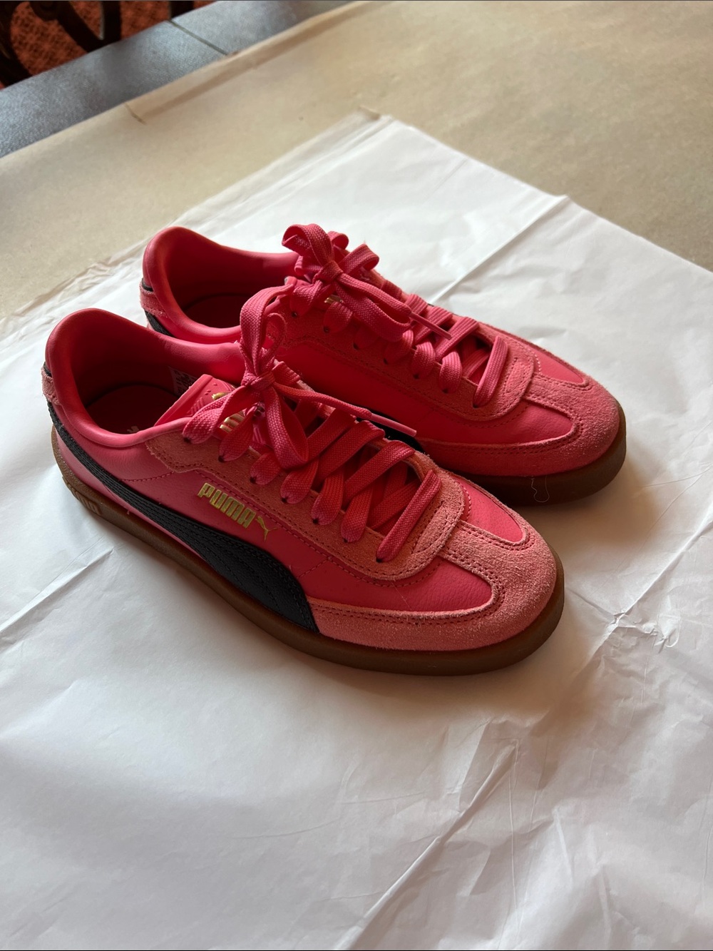 Puma Women’s Pink & Blue Leather and Suede Low-Top Sneakers